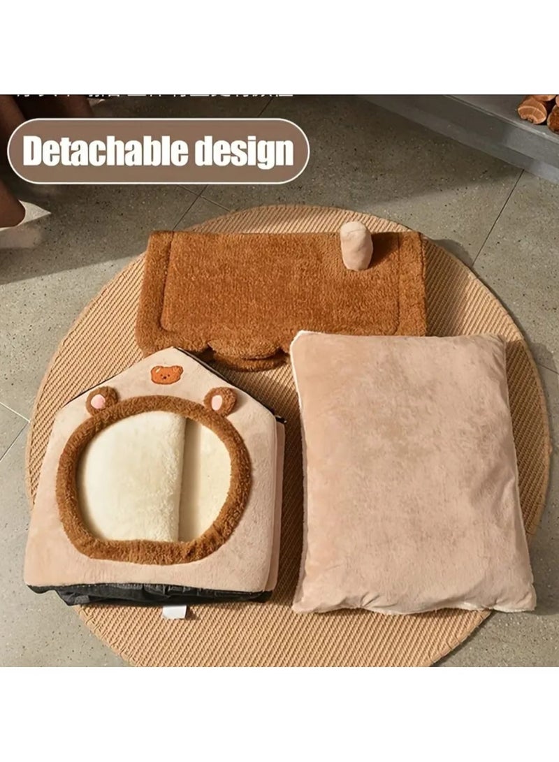 سرير للحيوانات الأليفة للقطط قابل للإزالة والغسل، سرير دافئ للقطط والكلاب في الشتاء، ناعم ومريح، عش كهف للجراء - Image 3