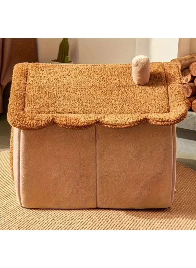 سرير للحيوانات الأليفة للقطط قابل للإزالة والغسل، سرير دافئ للقطط والكلاب في الشتاء، ناعم ومريح، عش كهف للجراء - Image 4