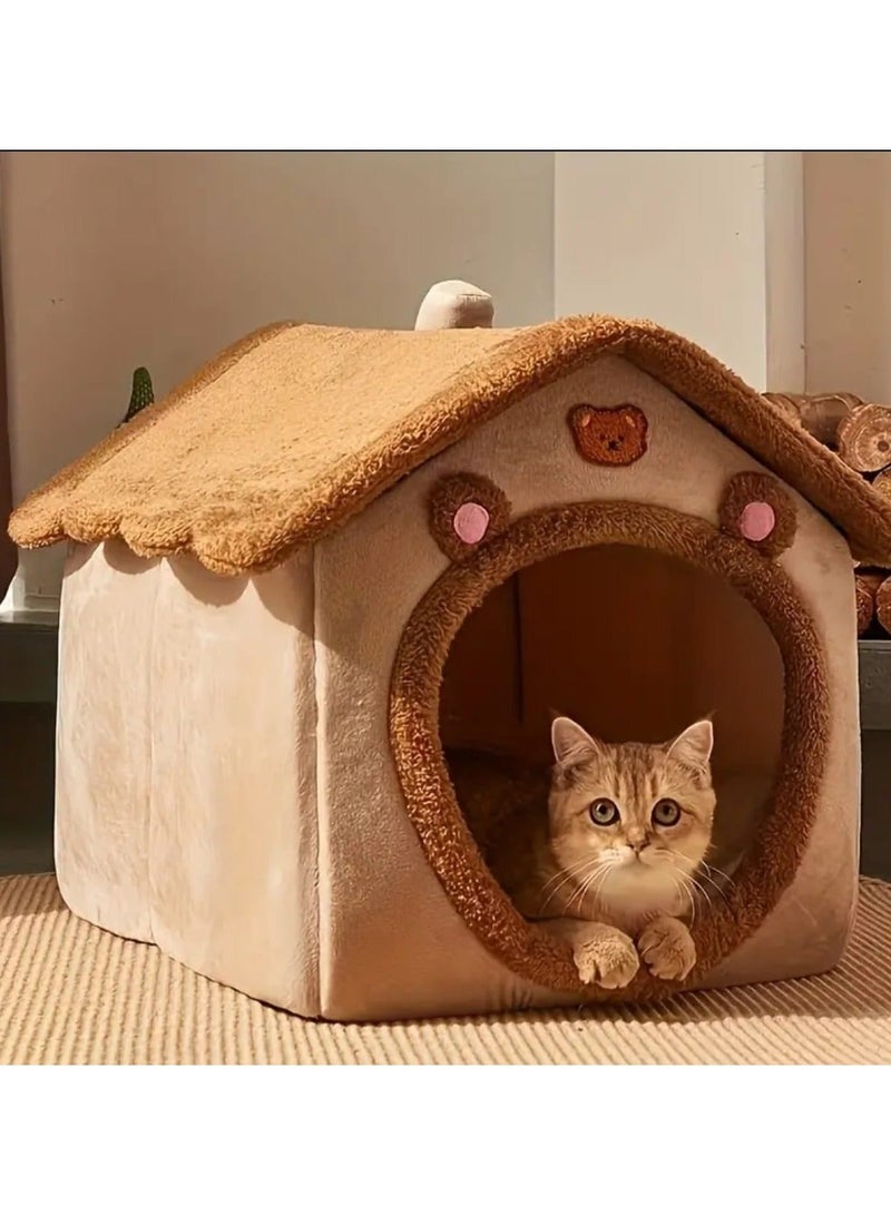 بيت للحيوانات الأليفة قابل للإزالة والغسل، بيت دافئ للقطط والكلاب، سرير ناعم - Image 1