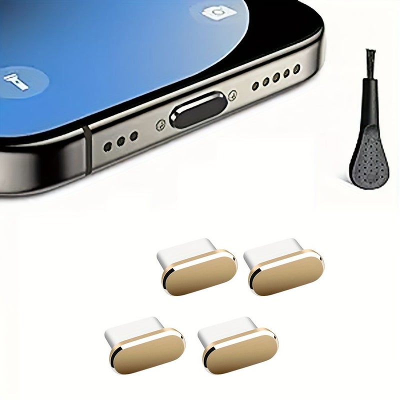 4 قطع من سدادات الغبار USB-C مع فرشاة تنظيف واحدة، ألوان مختلطة، غطاء معدني من النوع C لمنفذ الشحن، واقي من الغبار لغطاء منفذ USB-C، واقيات لمنفذ الشحن متوافقة مع جميع أجهزة USB-C. - Image 2