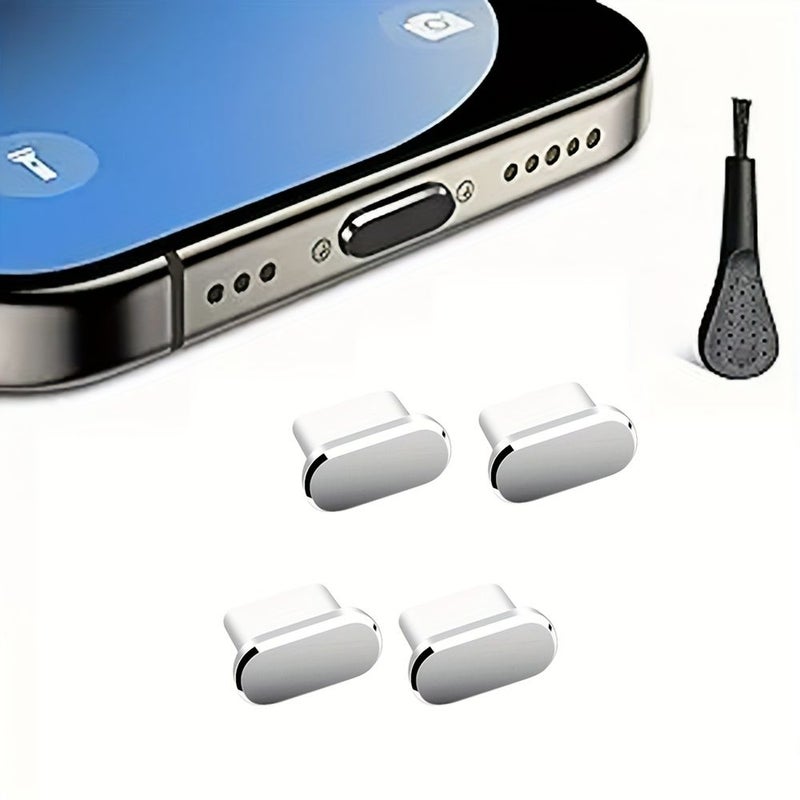 4 قطع من سدادات الغبار USB-C مع فرشاة تنظيف واحدة، ألوان مختلطة، غطاء معدني من النوع C لمنفذ الشحن، واقي من الغبار لغطاء منفذ USB-C، واقيات لمنفذ الشحن متوافقة مع جميع أجهزة USB-C. - Image 4