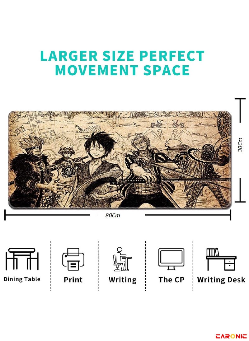 CARONIC Extended Gaming Mouse Pad with Stitched Edges Durable Non-Slip Natural Rubber Base Waterproof Computer Keyboard Pad Mat For Esports Pros Gamer Desktop Office One Piece  - Image 3