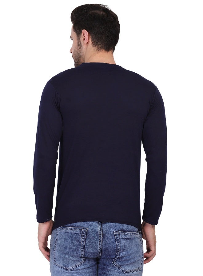 FIVESTYLE Navy Blue Cotton V-Neck T-Shirt for Men - Image 2