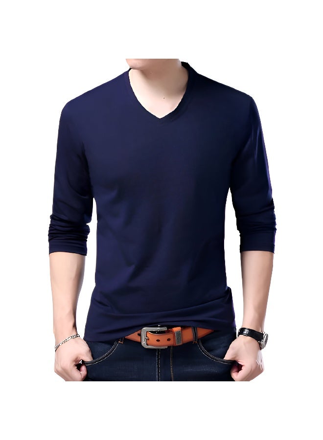 FIVESTYLE Navy Blue Cotton V-Neck T-Shirt for Men - Image 1