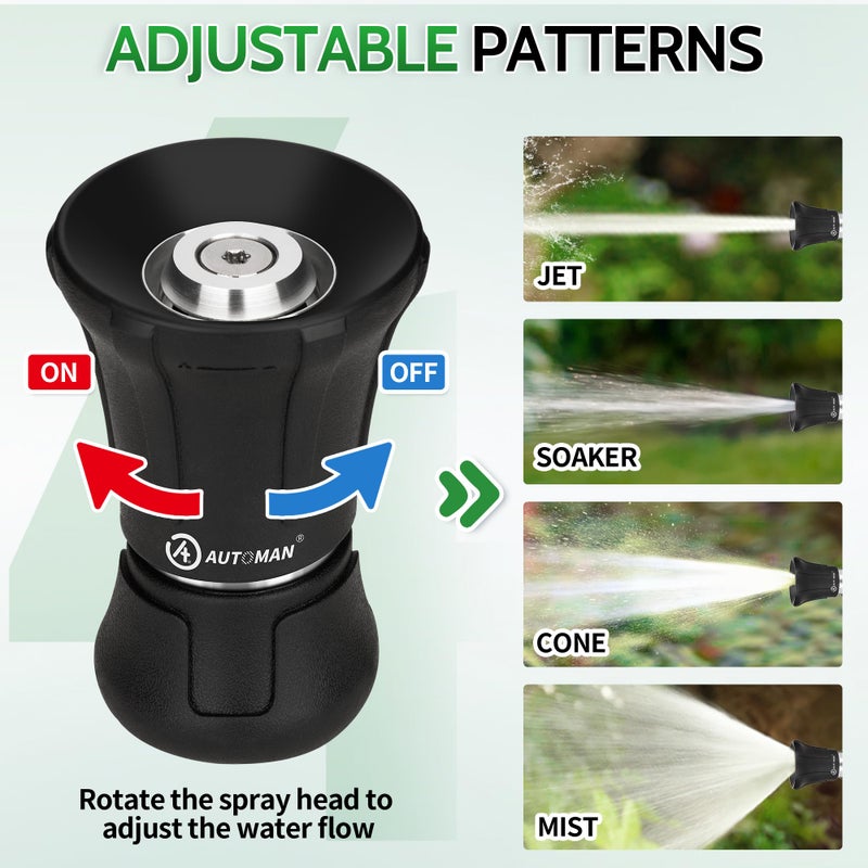 AUTOMAN Garden Hose Nozzle Heavy Duty, Fireman Hose Nozzle, High Pressure Water Hose Sprayer Nozzle, Adjustable Spray Nozzles for Washing Car, Cleaning Ground, Watering Plants, Showing Pets - Image 3