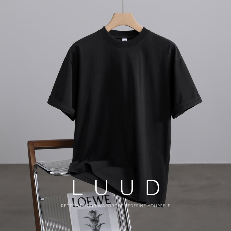 LUUD heavy cool combed cotton simple short-sleeved T-shirt men's summer fashion brand fitted T-shirt casual round neck top - Image 1