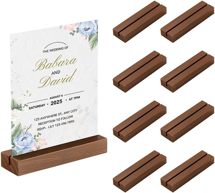 DAIBN 8 Pcs Wood Place Card Holders Walnut Wooden Table Number Holder Stands Name Card Holder For Wedding Party Events Exhibition Decoration Office Restaurant Business - Image 3