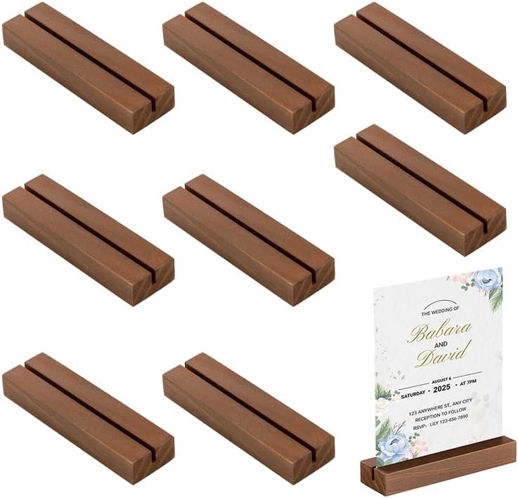 DAIBN 8 Pcs Wood Place Card Holders Walnut Wooden Table Number Holder Stands Name Card Holder For Wedding Party Events Exhibition Decoration Office Restaurant Business - Image 5