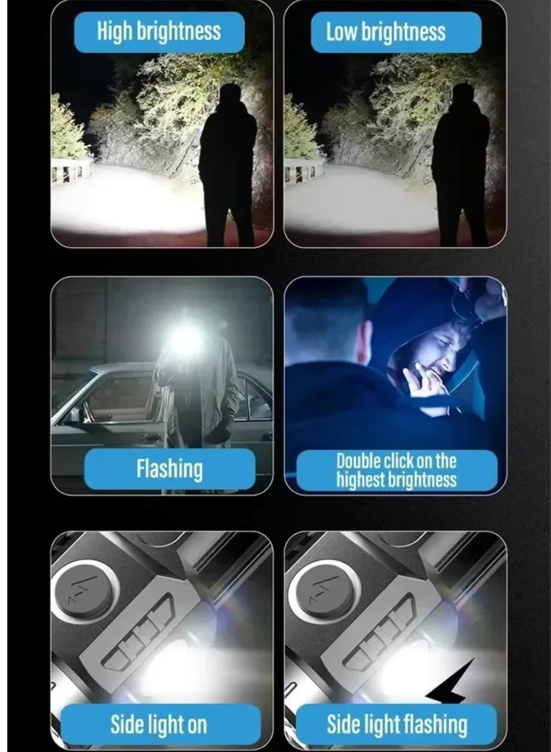 فيكسا برو مصباح يدوي LED فائق السطوع ٤×P35 | مصباح يدوي صغير مقاوم للماء وقابل لإعادة الشحن عبر USB مع إضاءة جانبية ومغناطيس ومشبك - Image 2