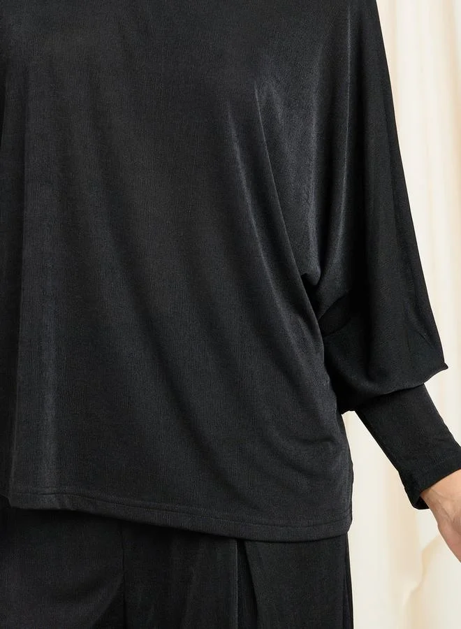 Styli Batwing Sleeve Top & Wide Leg Pants Co-Ord