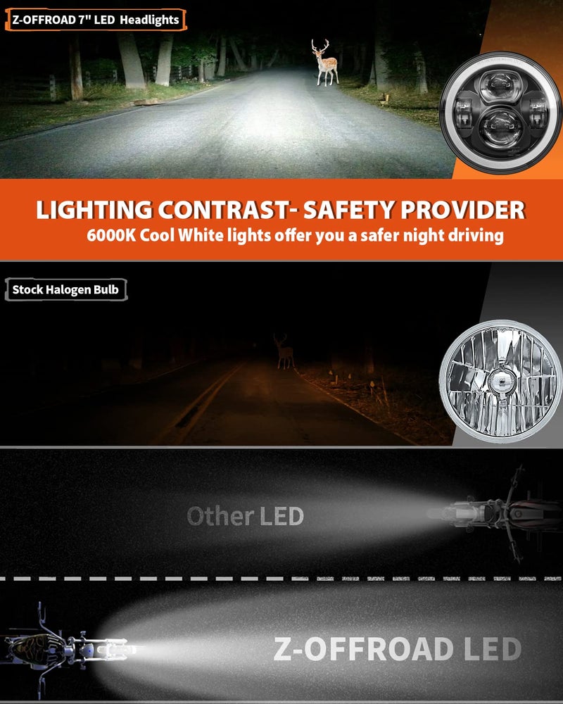 Z-OFFROAD Upgrade 7 Inch Motorcycle LED Headlight w/DRL White Halo DOT Kit Compatible with Harley Davidson Street Glide Road King Special Electra Glide Ultra Classic Fat Boy Heritage Softail - Image 5