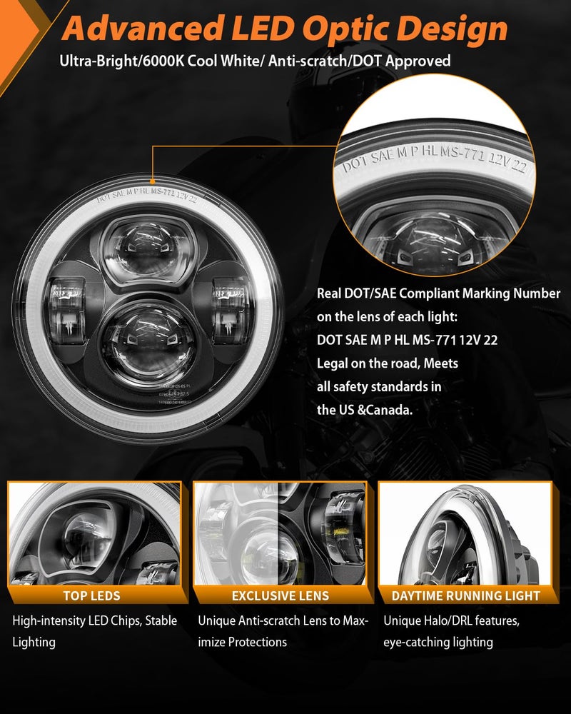 Z-OFFROAD Upgrade 7 Inch Motorcycle LED Headlight w/DRL White Halo DOT Kit Compatible with Harley Davidson Street Glide Road King Special Electra Glide Ultra Classic Fat Boy Heritage Softail - Image 2