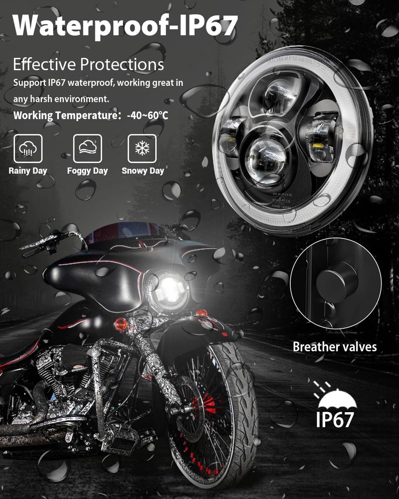 Z-OFFROAD Upgrade 7 Inch Motorcycle LED Headlight w/DRL White Halo DOT Kit Compatible with Harley Davidson Street Glide Road King Special Electra Glide Ultra Classic Fat Boy Heritage Softail - Image 4
