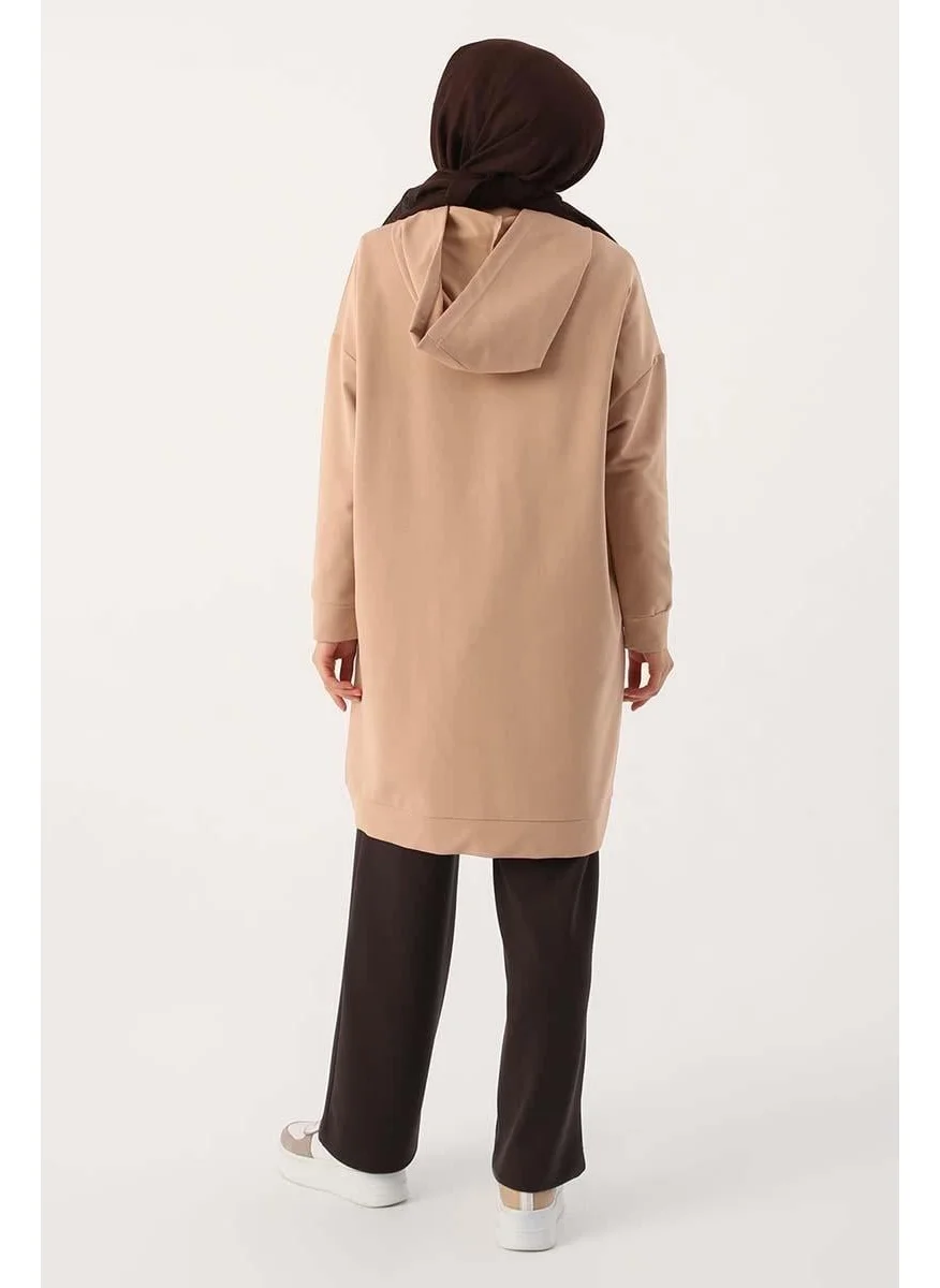 Allday Beige-Zipped Sweat Cardigan