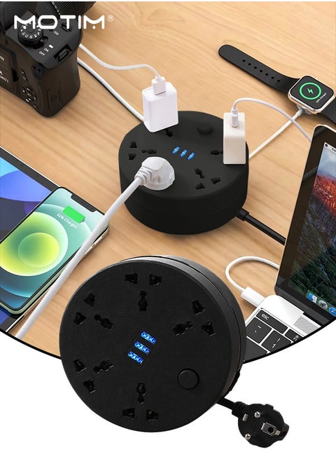 5 Way 2 M Multi Plug Power Extension Cord, 5 Universal Outlets Power Cord Extension, Heavy Duty UK Plug Power Strip Extension, Electrical Outlet Lead Sockets with 5 Power Sockets