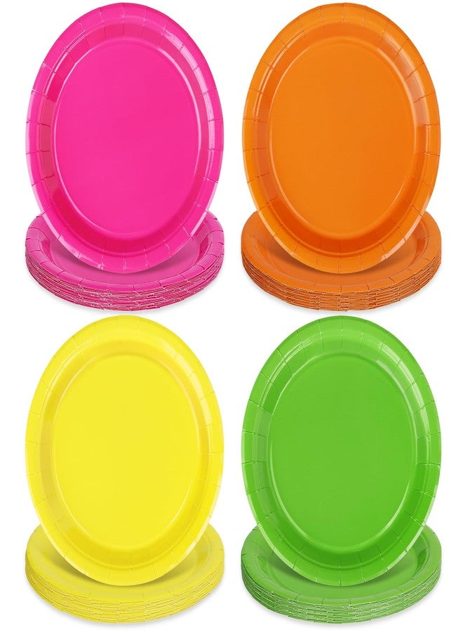 Whaline صحون ورقية نيون 40 قطعة 9 بوصة باللون الوردي والبرتقالي والأصفر والأخضر صحون قابلة للتصرف لمستلزمات حفلات فييستا وحفلات توديع العزوبية وزينة طاولة عيد الميلاد - Image 1