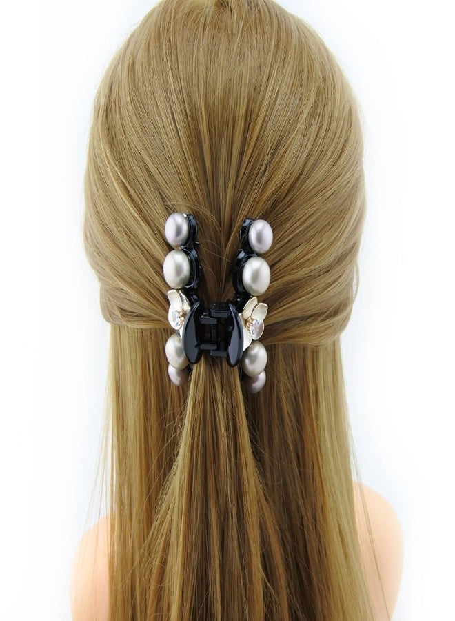 Meilliwish Pearl Gem Flowers Beautiful Hair Claw Clip for Women 1 PCS(D64)(Gray) - Image 5