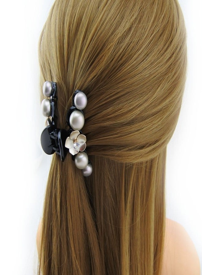 Meilliwish Pearl Gem Flowers Beautiful Hair Claw Clip for Women 1 PCS(D64)(Gray) - Image 4