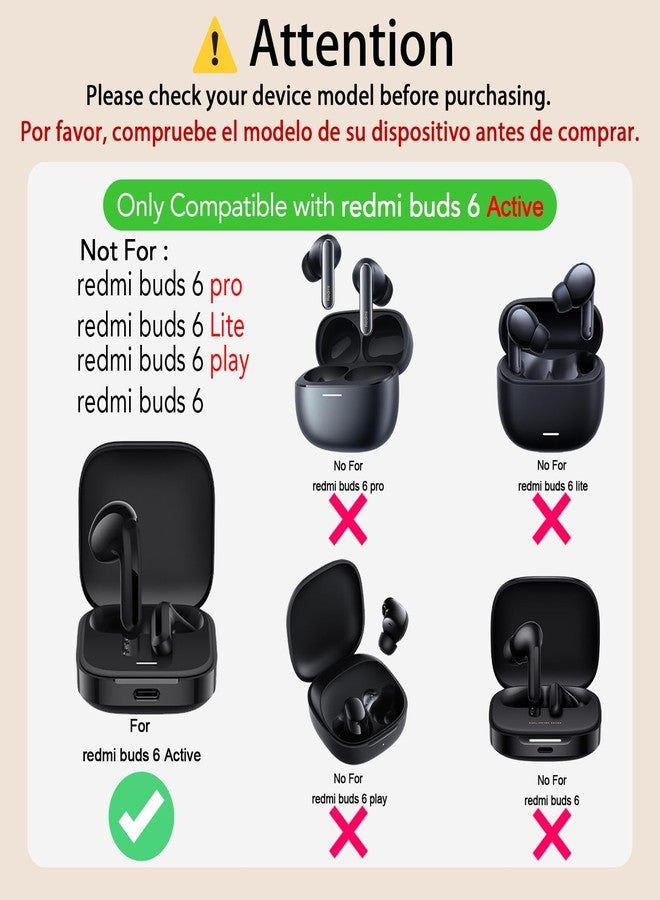 USTIYA حافظة USTIYA لسماعات Redmi Buds 6 النشطة اللاسلكية غطاء حماية كامل الجسم من السيليكون الناعم مع سلسلة مفاتيح ملحقات السماعات فندا كارساسا (أسود) - Image 2