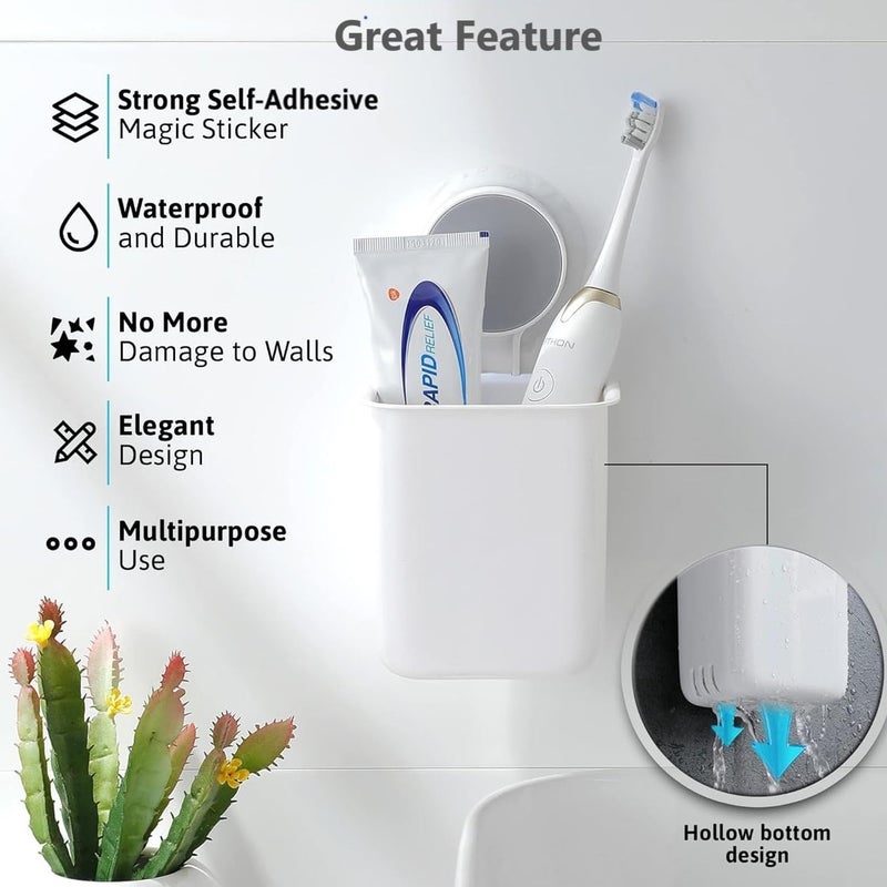 BHHB Plastic Toothbrush Holders for Bathroom, Wall-Mounted Brush Holder, Tooth Brushes Holder Stand, Bathroom Organiser and Toothpaste Holder - Washroom Organizer and Brush Stand (White 1 Pcs) - Image 2