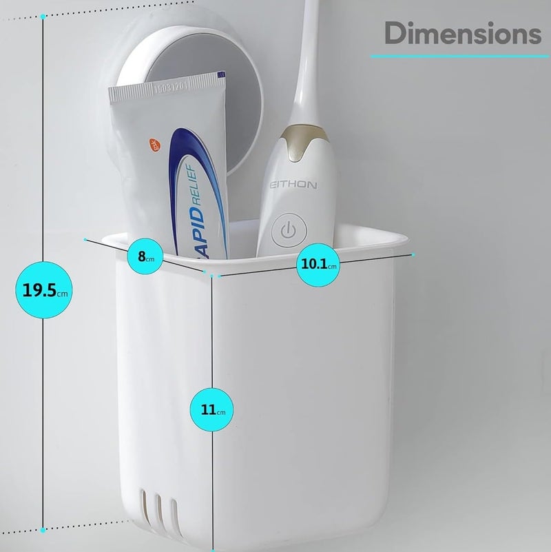 BHHB Plastic Toothbrush Holders for Bathroom, Wall-Mounted Brush Holder, Tooth Brushes Holder Stand, Bathroom Organiser and Toothpaste Holder - Washroom Organizer and Brush Stand (White 1 Pcs) - Image 3