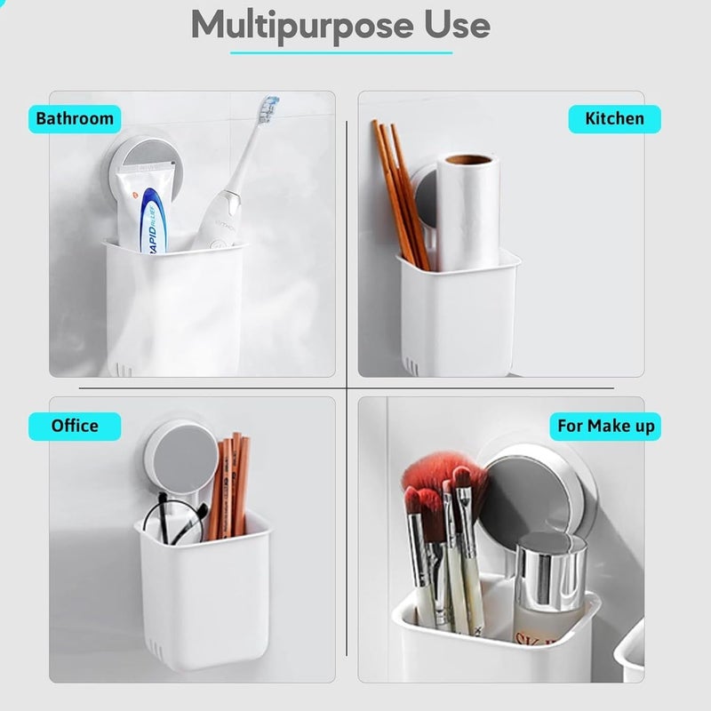 BHHB Plastic Toothbrush Holders for Bathroom, Wall-Mounted Brush Holder, Tooth Brushes Holder Stand, Bathroom Organiser and Toothpaste Holder - Washroom Organizer and Brush Stand (White 1 Pcs) - Image 4