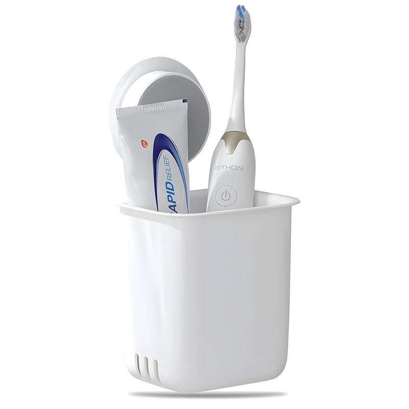 BHHB Plastic Toothbrush Holders for Bathroom, Wall-Mounted Brush Holder, Tooth Brushes Holder Stand, Bathroom Organiser and Toothpaste Holder - Washroom Organizer and Brush Stand (White 1 Pcs) - Image 1
