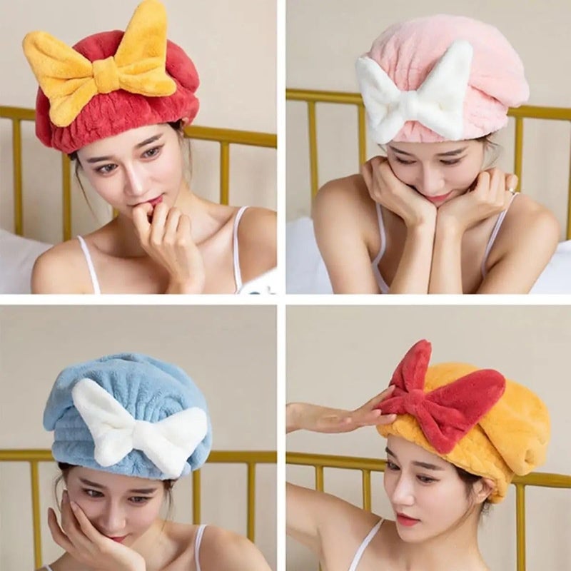FLORISCA Microfiber Hair Drying Towel Cap Fast Drying Microfiber Hair Drying Towel Cap with Bow Knot Microfiber Hair Towel Wrap for Women Long Curly Thick Girls Hair Anti Frizz - Image 4
