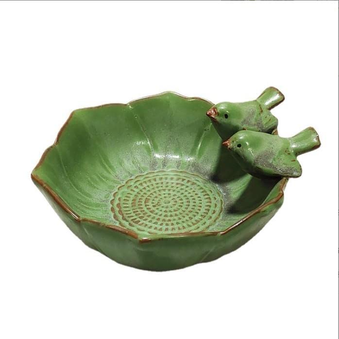 Moanyt Garden Bird Bath, 15 * 15 * 7.5CM Creative Bird Feeder Bowl Ceramic Water Bath Feeding Station Garden Decoration - Image 2