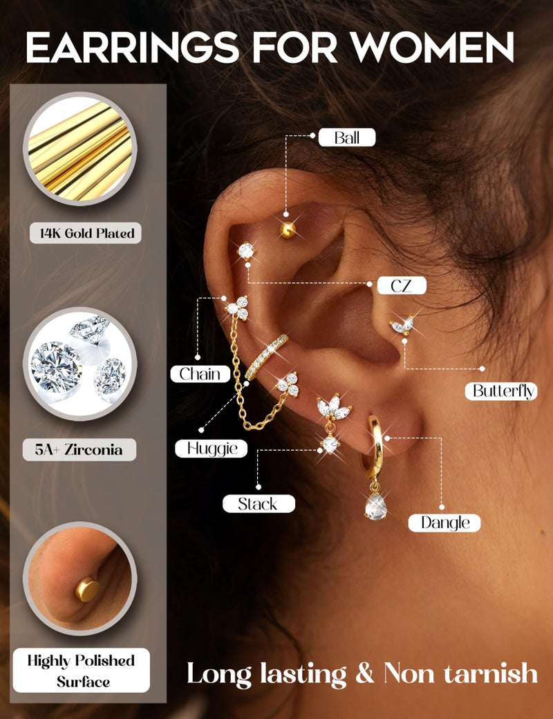 ORAZIO 20G Helix Piercing Jewelry Flat Back Cartilage Earrings for Women Surgical Stainless Steel Hypoallergenic Gold Hoop Stud Earrings Set Tragus Helix Piercing Jewelry for Sensitive Ears Single Pc E - Image 4