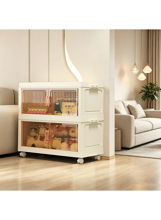 NEWLAN Foldable Storage Cabinet, Dust-Proof Storage Organizer with Double Doors & Rolling Casters, Space-Saving, Easy to Clean & Simple Assembly 58*56*25cm - Image 1