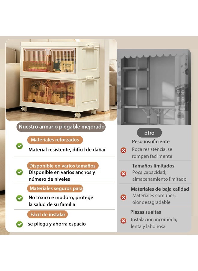 NEWLAN Foldable Storage Cabinet, Dust-Proof Storage Organizer with Double Doors & Rolling Casters, Space-Saving, Easy to Clean & Simple Assembly 58*56*25cm - Image 2