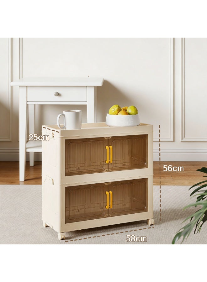 NEWLAN Foldable Storage Cabinet, Dust-Proof Storage Organizer with Double Doors & Rolling Casters, Space-Saving, Easy to Clean & Simple Assembly 58*56*25cm - Image 3