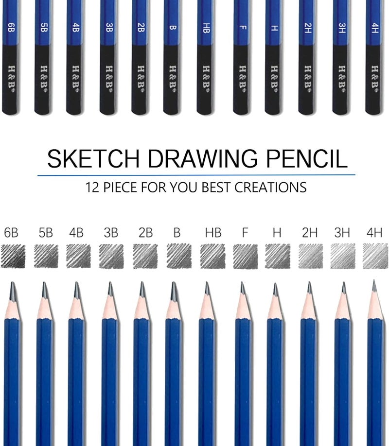 HB Professional Drawing Sketch Pencils Set - 12 PCS, Medium (6B - 4H), Ideal for Drawing Art, Sketching, Shading, Artist Pencils for Beginners & Pro Artists - Image 2