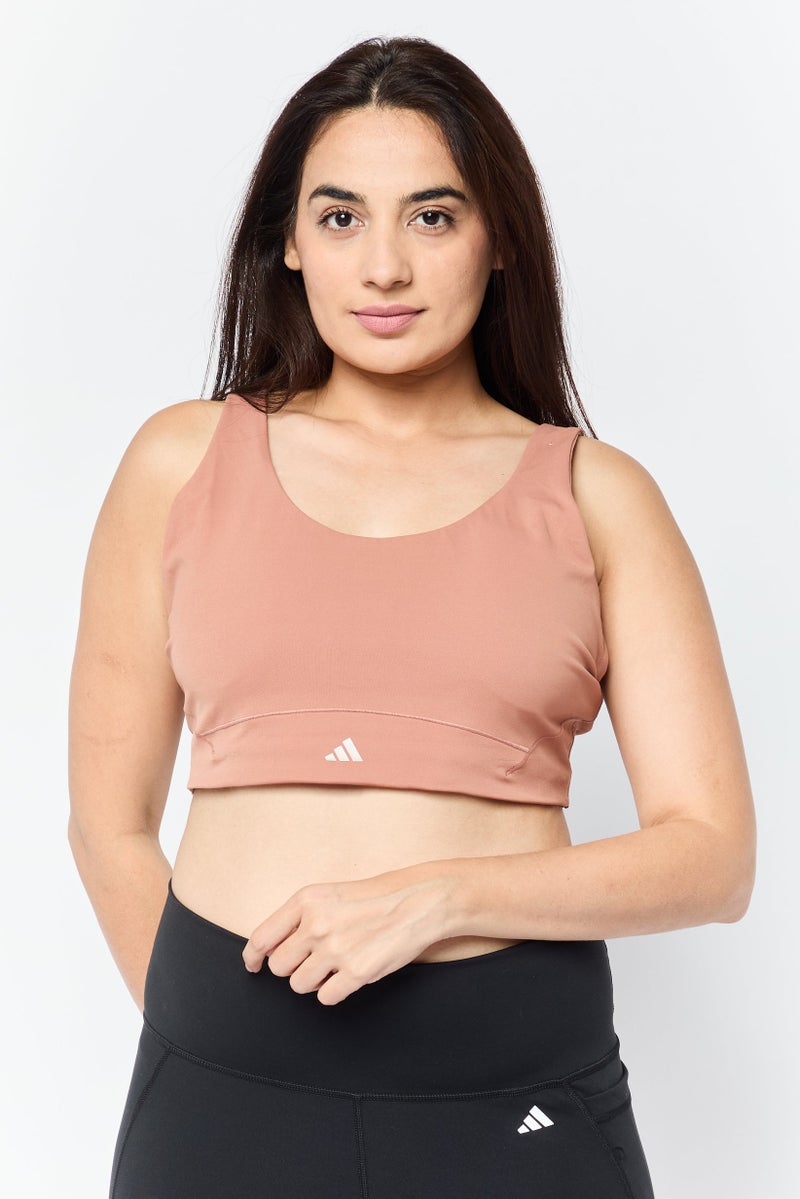 Adidas Women Brand Logo Padded Sports Bra, Brown  - Image 1