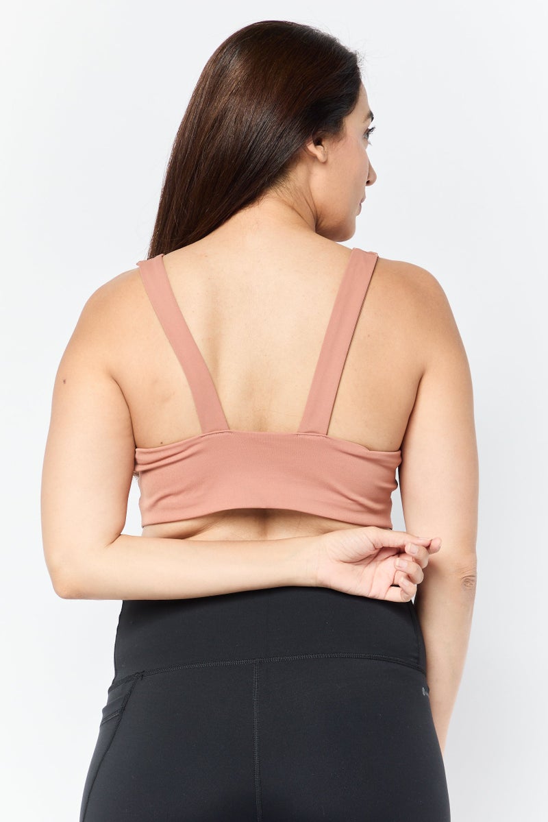 Adidas Women Brand Logo Padded Sports Bra, Brown  - Image 4