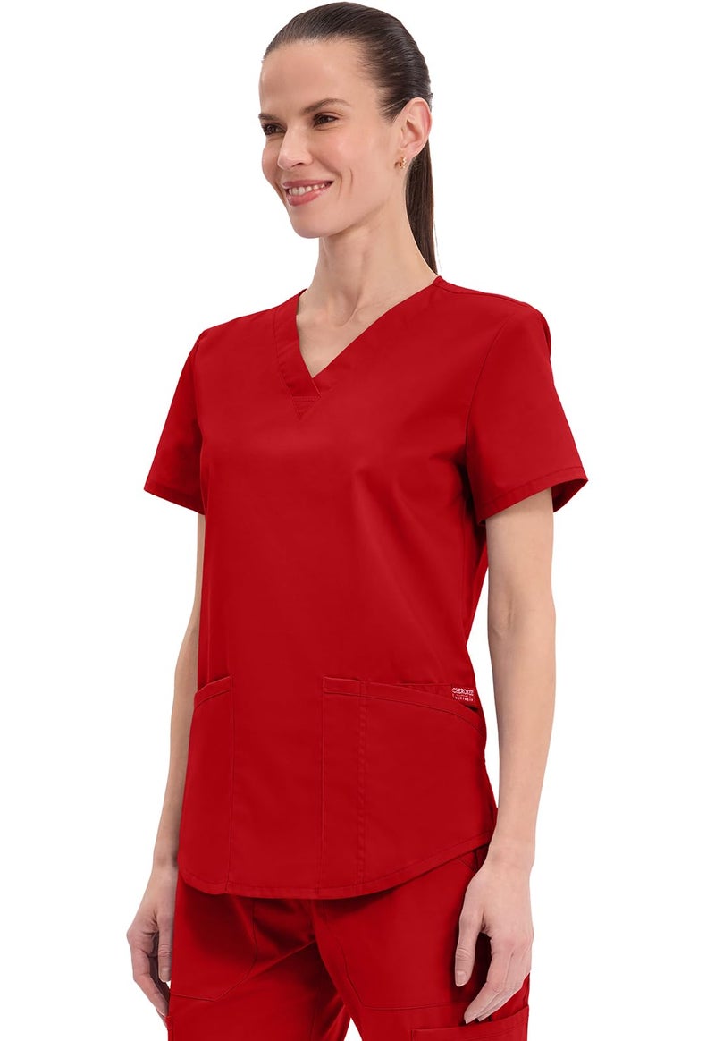 CHEROKEE Workwear Professionals Women Scrubs Top V-Neck WW665, M, Red - Image 3