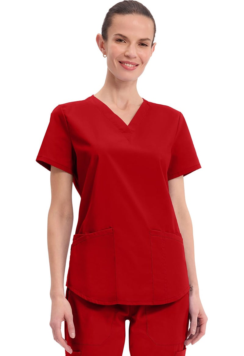 CHEROKEE Workwear Professionals Women Scrubs Top V-Neck WW665, M, Red - Image 1