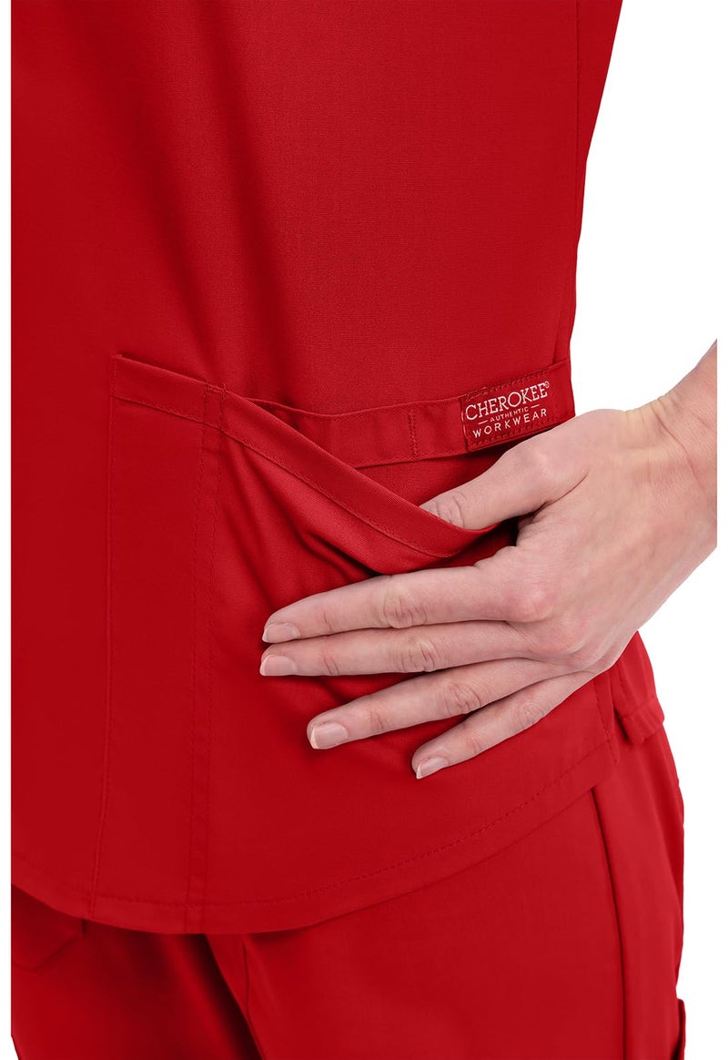 CHEROKEE Workwear Professionals Women Scrubs Top V-Neck WW665, M, Red - Image 2