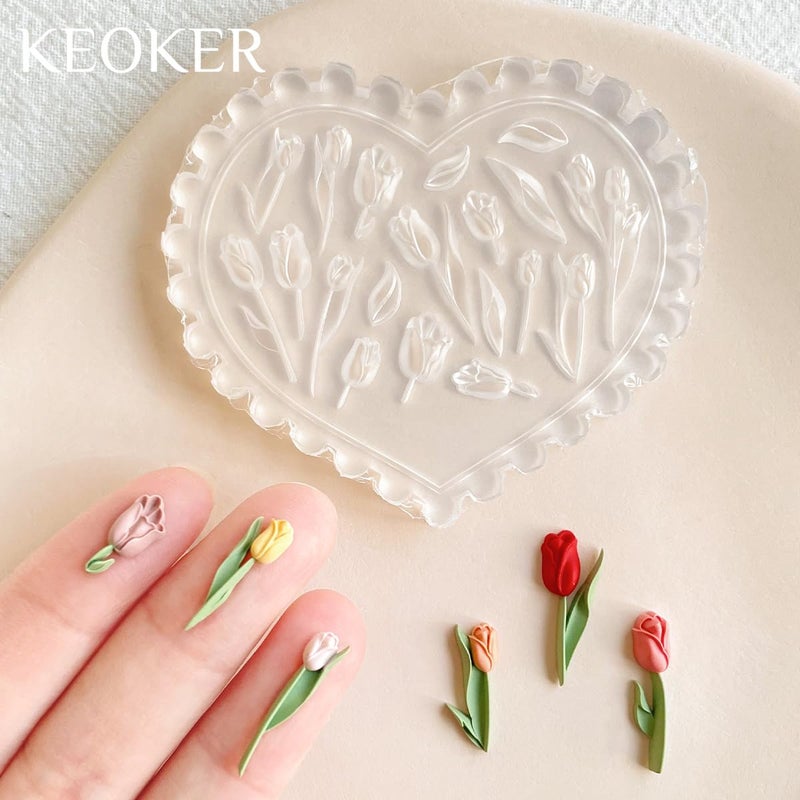 KEOKER Spring Polymer Clay Molds, Polymer Clay Silicone Molds, Flower Polymer Clay Mini Molds, 4pcs Earring Molds for Polymer Clay, Polymer Clay Molds for Jewelry(Substitute Micro Clay Cutters) - Image 5