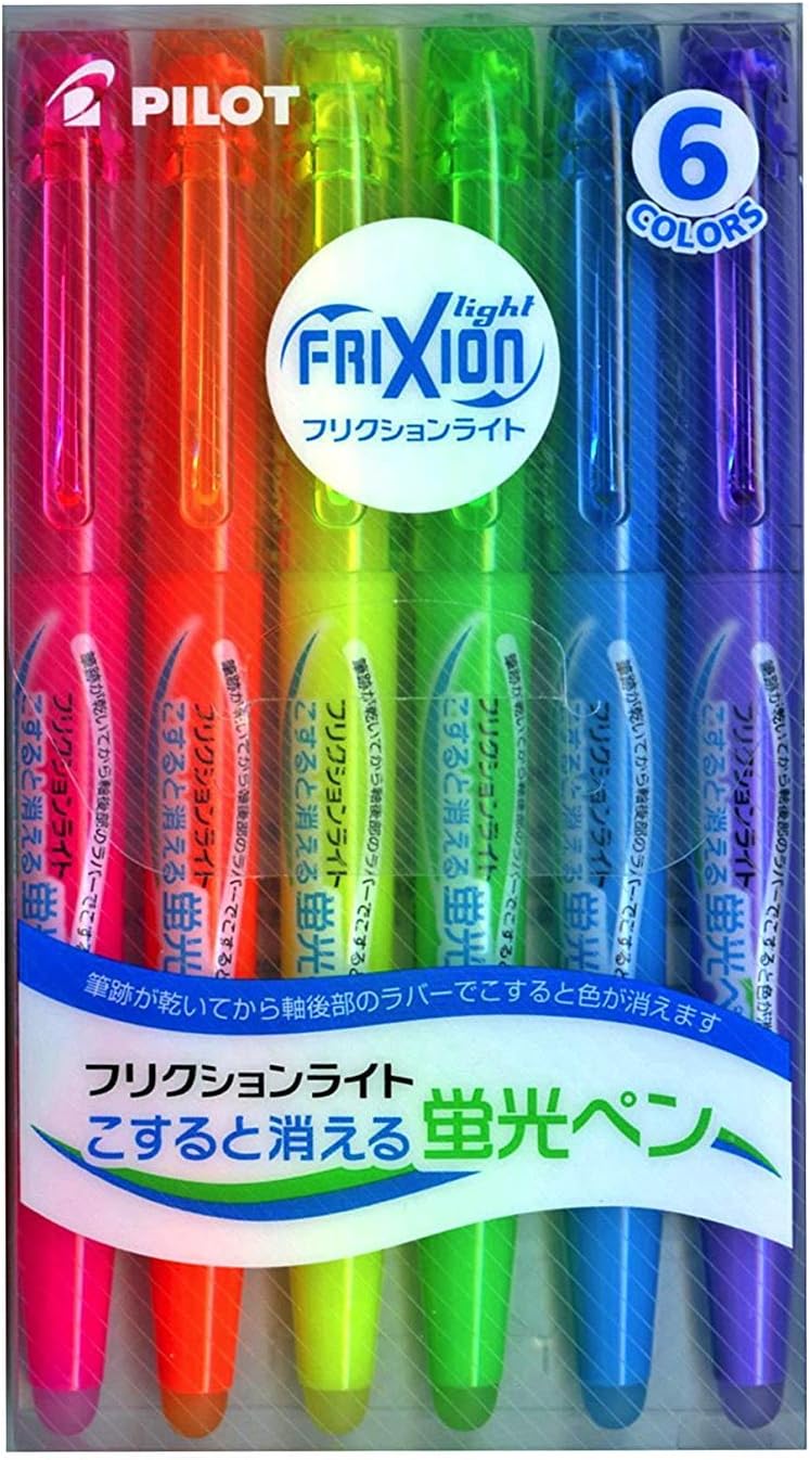 Frixion Light Fluorescent Ink Erasable Highlighter Pen (Pink / Orange / Yellow / Green / Blue / Violet) (Japan Import)