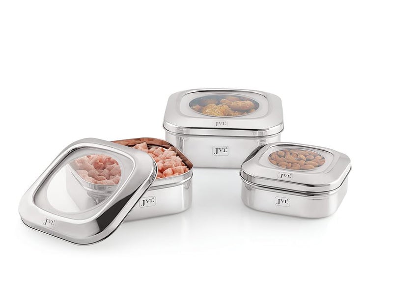 JVL Stainless Steel Kitchen's Storage Costa Square Shape Container Box with See Thorugh Lid - 3350 ml - 1 Pcs - Image 3