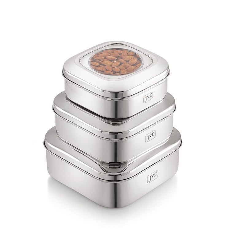 JVL Stainless Steel Kitchen's Storage Costa Square Shape Container Box with See Thorugh Lid - 3350 ml - 1 Pcs - Image 2