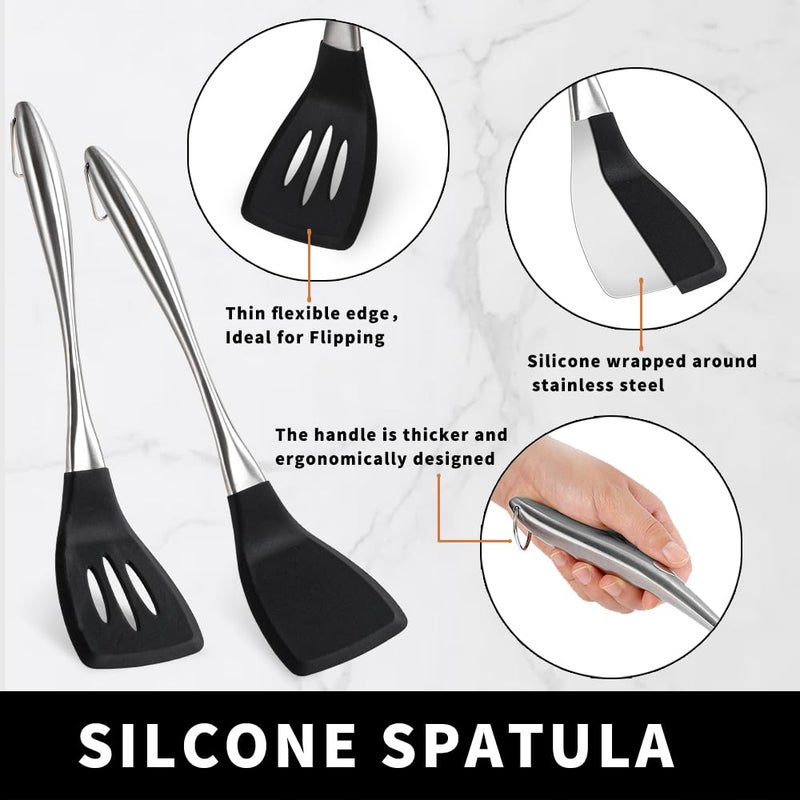 HAPPY KIT 2 Pack Silicone spatula set,Turner,kitchen utensils, cooking utensils,Ideal Cookware for Fish, Eggs, Pancakes,silicone spatula set - Image 3
