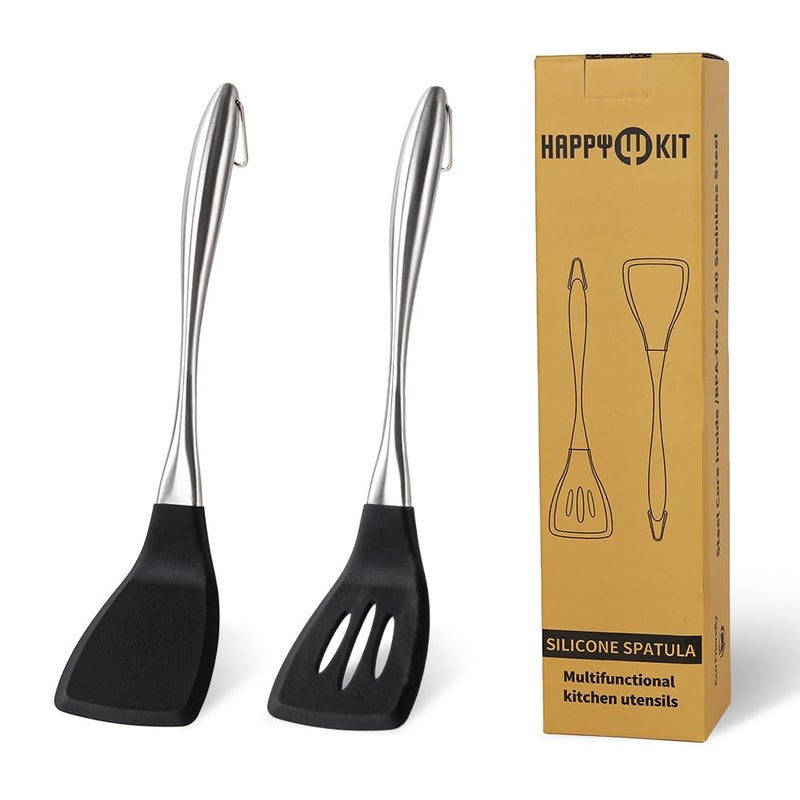 HAPPY KIT 2 Pack Silicone spatula set,Turner,kitchen utensils, cooking utensils,Ideal Cookware for Fish, Eggs, Pancakes,silicone spatula set - Image 1