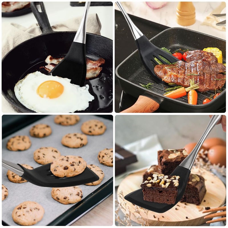 HAPPY KIT 2 Pack Silicone spatula set,Turner,kitchen utensils, cooking utensils,Ideal Cookware for Fish, Eggs, Pancakes,silicone spatula set - Image 4