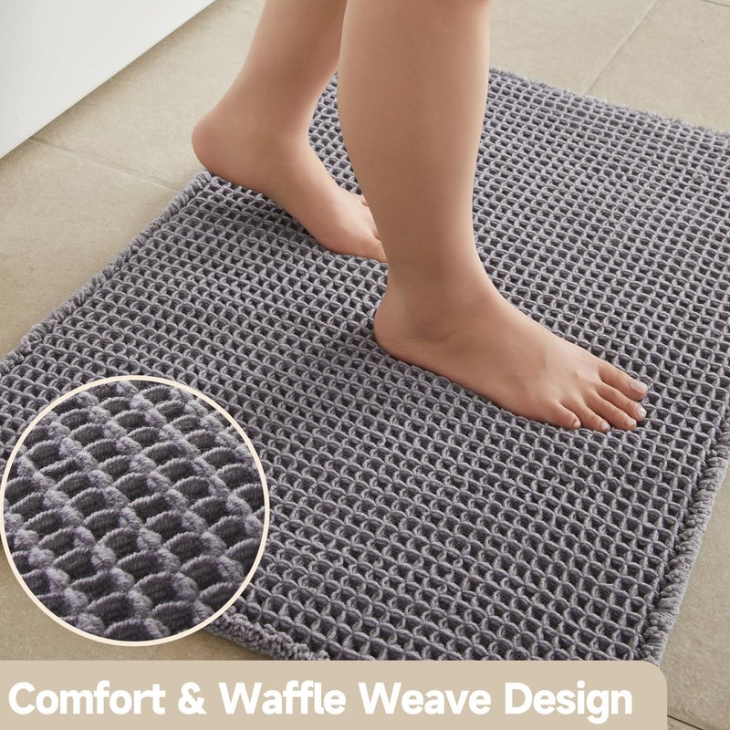 TYUU Waffle Bath Mat, Boho Bathroom Rugs Non Slip Washable Super Absorbent Quick Dry Bath Mat Farmhouse Bathroom Decor, 30"x20" Grey - Image 3