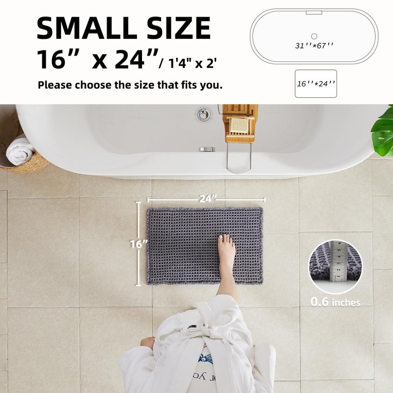 TYUU Waffle Bath Mat, Boho Bathroom Rugs Non Slip Washable Super Absorbent Quick Dry Bath Mat Farmhouse Bathroom Decor, 30"x20" Grey - Image 2