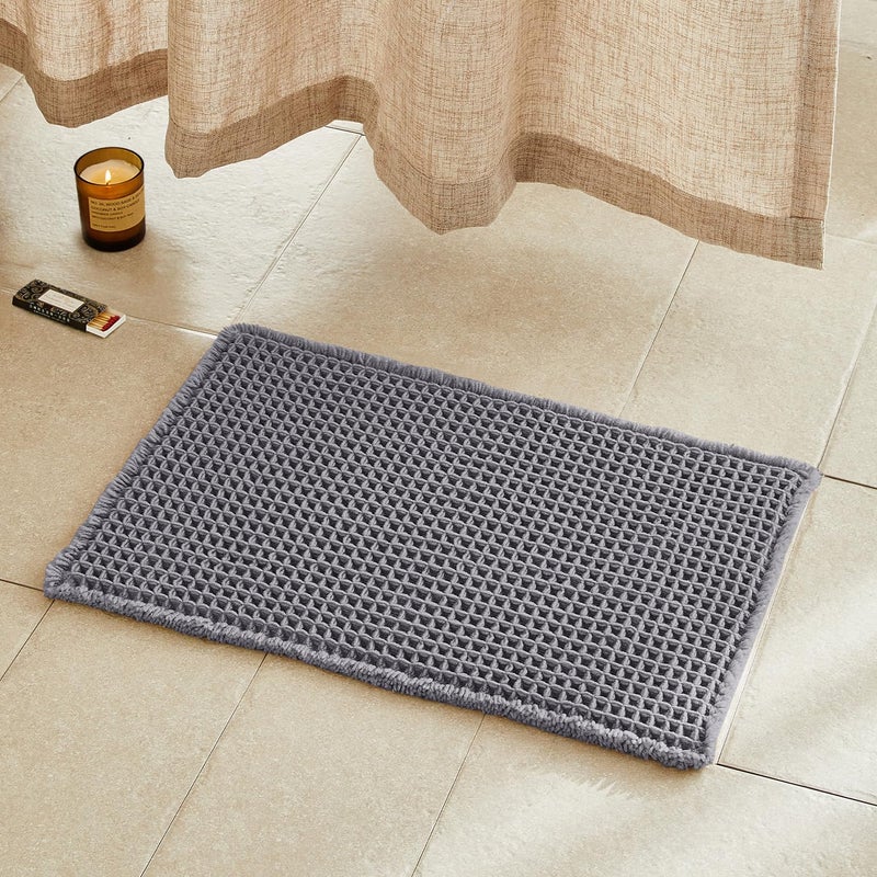 TYUU Waffle Bath Mat, Boho Bathroom Rugs Non Slip Washable Super Absorbent Quick Dry Bath Mat Farmhouse Bathroom Decor, 30"x20" Grey - Image 1