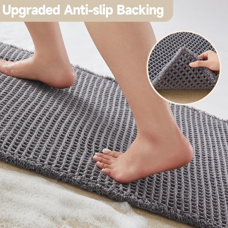 TYUU Waffle Bath Mat, Boho Bathroom Rugs Non Slip Washable Super Absorbent Quick Dry Bath Mat Farmhouse Bathroom Decor, 30"x20" Grey - Image 4